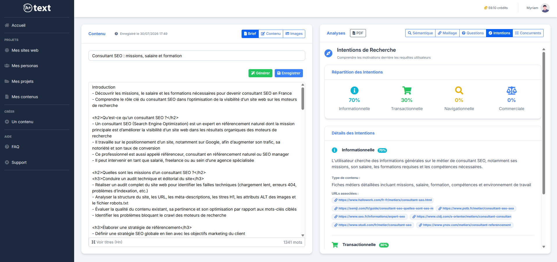 Interface d'A+ text : analyse des intentions de recherche